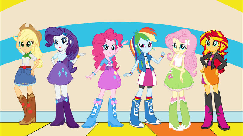 Size: 1280x720 | Tagged: safe, artist:pedro123emanuel, derpibooru import, editor:pedro123emanuel, applejack, fluttershy, pinkie pie, rainbow dash, rarity, sunset shimmer, human, equestria girls, g4, belt, boots, clothes, cowboy boots, cowboy hat, female, hat, high heel boots, humane five, image, jacket, jpeg, rainbow socks, shirt, shoes, skirt, socks, striped socks, vest