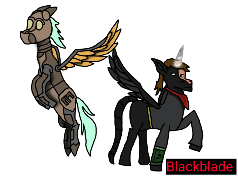 Size: 4096x3072 | Tagged: safe, artist:blackblade360, derpibooru import, oc, oc:blade (blackblade360), oc:rina flightline, unofficial characters only, alicorn, pegasus, pony, fallout equestria, 2024, alicorn oc, armor, armored pony, artificial alicorn, ashes town, black coat, brown eyes, brown mane, clothes, cyan mane, cyan tail, dark magic, digital art, duo, enclave, enclave armor, fallout, female, flying, glow, glowing horn, horn, ibispaint x, image, looking at you, magic, male, mare, mare oc, modified, mutant, pegasus oc, pipbuck, png, pony oc, pose, raised leg, rearing, scarf, scorpion tail, serious, serious face, shading, signature, simple background, spread wings, stallion, stallion oc, story included, tail, transparent background, white eye, wings