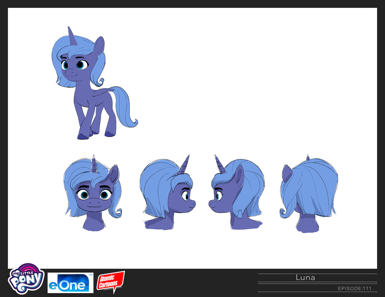 Size: 4096x3164 | Tagged: safe, derpibooru import, official, princess luna, alicorn, pony, g5, my little pony: make your mark, atomic cartoons logo, concept art, eone, female, filly, filly luna, foal, image, my little pony logo, my little pony: make your mark chapter 4, png, solo, sunny side up, woona, younger