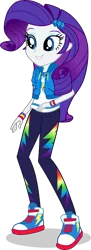 Size: 1542x4235 | Tagged: safe, artist:dustinwatsongkx, derpibooru import, rarity, equestria girls, g4, 2d, alternate clothes, clothes, cutie mark, cutie mark on clothes, diamond, eyeshadow, female, geode of shielding, hairclip, image, jacket, jewelry, magical geodes, makeup, necklace, pants, png, shirt, shoes, simple background, sneakers, solo, t-shirt, thunderbolt, transparent background, wristband