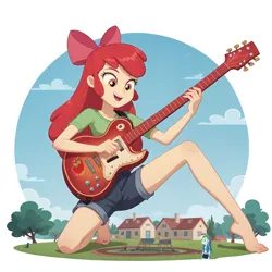 Size: 2496x2496 | Tagged: safe, ai content, derpibooru import, machine learning generated, prompter:kimberlite, stable diffusion, apple bloom, equestria girls, g4, female, giantess, guitar, image, macro, musical instrument, outdoors, png