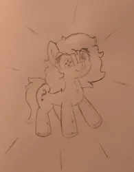 Size: 4220x5398 | Tagged: safe, artist:harmonicglow, derpibooru import, oc, oc:anonfilly, unofficial characters only, original species, plush pony, pony, button eyes, female, filly, image, jpeg, monochrome, pencil drawing, plushie, solo, stitches, traditional art