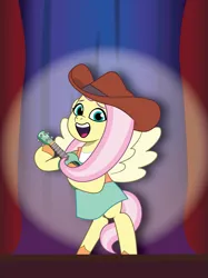 Size: 1133x1512 | Tagged: safe, artist:prixy05, derpibooru import, fluttershy, pegasus, pony, g4, g5, my little pony: tell your tale, bipedal, cowboy hat, female, hat, image, mare, musical instrument, png, solo, tell your tale style, ukulele