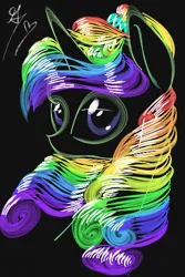 Size: 320x480 | Tagged: safe, artist:yanisfucker, derpibooru import, oc, unofficial characters only, pony, unicorn, black background, bust, female, horn, image, jpeg, mare, multicolored hair, portrait, rainbow hair, simple background, solo