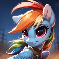 Size: 1024x1024 | Tagged: safe, ai content, derpibooru import, machine learning generated, stable diffusion, rainbow dash, pegasus, pony, clothes, generator:pony diffusion v6 xl, image, outdoors, png, prompter:teonanakatle, solo