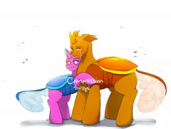 Size: 2048x1536 | Tagged: safe, artist:mikkybun, derpibooru import, oc, unofficial characters only, changedling, changeling, commission, crying, duo, hug, image, jpeg, simple background, white background