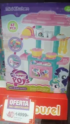 Size: 2592x4608 | Tagged: safe, derpibooru import, princess celestia, rarity, pony, g4, bootleg, female, filly, filly celestia, filly rarity, image, jpeg, kitchen, kitchen set, my funny poys, my little pony logo, toy, younger