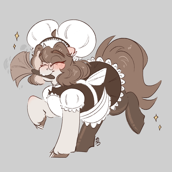 Size: 2500x2500 | Tagged: safe, artist:bananasplitedy, derpibooru import, oc, oc:bananasplitedy, unofficial characters only, pony, unicorn, apron, blushing, bow, bucktooth, clothes, dress, duster, freckles, glasses, horn, image, maid, png, ribbon, sketch, socks, stockings, thigh highs, unicorn oc