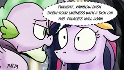 Size: 1200x675 | Tagged: suggestive, artist:pony-berserker, derpibooru import, princess twilight 2.0, spike, twilight sparkle, twilight sparkle (alicorn), alicorn, g4, the last problem, 9/11 joke, george bush, gigachad spike, image, implied rainbow dash, jpeg, meme reference, my little pony, older, older spike, older twilight, older twilight sparkle (alicorn), pony-berserker's twitter sketches, pony-berserker's twitter sketches (2024), vulgar