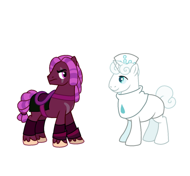 Size: 1020x944 | Tagged: safe, artist:dazzle, derpibooru import, earth pony, pony, unicorn, g4, accessory, armor, clothes, cookie run, crossover, curly mane, hat, horn, image, male, markings, physique difference, png, saddle, simple background, stallion, tack, transparent background, unshorn fetlocks