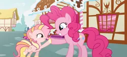 Size: 1798x811 | Tagged: safe, artist:melodyeverbelle, derpibooru import, pinkie pie, oc, oc:strawberry pie, earth pony, g4, female, image, png, ponyville