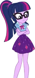 Size: 1133x2520 | Tagged: safe, derpibooru import, edit, edited screencap, editor:mrtoonlover83, screencap, sci-twi, twilight sparkle, equestria girls, g4, clothes, female, glasses, image, not a vector, png, ponytail, simple background, skirt, solo, transparent background