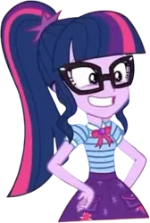 Size: 1695x2520 | Tagged: safe, derpibooru import, edit, edited screencap, editor:mrtoonlover83, screencap, sci-twi, twilight sparkle, human, equestria girls, g4, background removed, female, glasses, image, not a vector, png, ponytail, smiling, solo