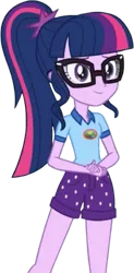 Size: 749x1520 | Tagged: safe, derpibooru import, edit, edited screencap, editor:mrtoonlover83, screencap, sci-twi, twilight sparkle, human, g4, background removed, camp everfree outfits, female, glasses, image, not a vector, png, ponytail, solo