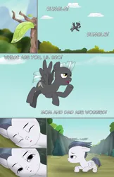 Size: 1989x3072 | Tagged: safe, artist:anonymousandrei, derpibooru import, rumble, thunderlane, pegasus, pony, comic:rumble and the tree of harmony, g4, brothers, colt, comic, derpibooru exclusive, everfree forest, flying, foal, image, jpeg, male, outdoors, ravine, siblings, stallion