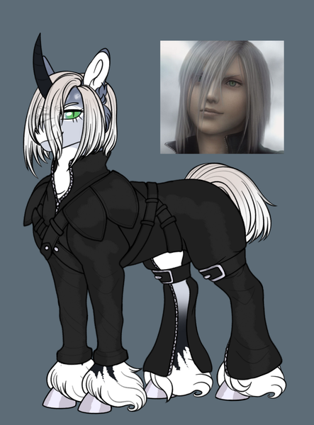 Size: 1280x1733 | Tagged: safe, artist:malinraf1615, derpibooru import, ponified, pony, unicorn, clothes, final fantasy, final fantasy vii, final fantasy vii advent children, horn, image, kadaj, png, solo