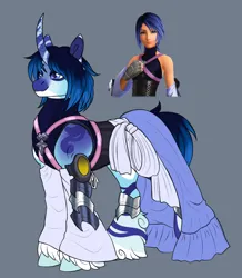 Size: 1280x1467 | Tagged: safe, artist:malinraf1615, derpibooru import, ponified, pony, unicorn, aqua, clothes, female, gray background, horn, image, kingdom hearts, mare, png, simple background, solo