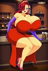 Size: 832x1216 | Tagged: suggestive, machine learning generated, prompter:tiamatnightmare, cherry jubilee, human, equestria girls, big breasts, breasts, busty cherry jubilee, huge breasts, humanized, image, impossibly large breasts, jessica rabbit, jpeg, red dress