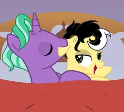 Size: 4000x3620 | Tagged: safe, artist:alicesponycorner, artist:shutterflyeqd, derpibooru import, firelight, oc, oc:alice azalea, pegasus, pony, unicorn, g4, age difference, bedroom eyes, biting, canon x oc, horn, image, love bite, png, ponysona, romance, ship, shipping