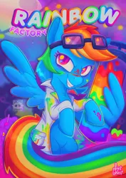 Size: 1448x2048 | Tagged: safe, artist:lilpinkghost, derpibooru import, rainbow dash, pegasus, pony, fanfic:rainbow factory, clothes, fanfic art, female, image, jpeg, lab coat, liquid rainbow, mare, rainbow factory dash, spectra, syringe