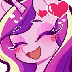 Size: 2000x2000 | Tagged: safe, artist:radiant_toast, derpibooru import, princess cadance, alicorn, pony, g4, bust, eyes closed, female, heart, high res, image, jpeg, mare, open mouth, open smile, smiling