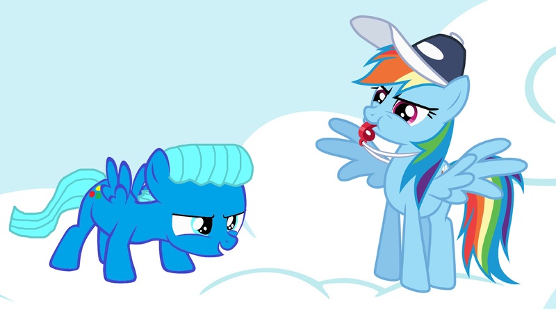 Size: 3420x1906 | Tagged: safe, artist:memeartboi, derpibooru import, rainbow dash, ponified, pegasus, pony, g4, 20% cooler, awesome, blowing whistle, cloud, colt, crossover, cute, determination, determined, determined look, determined smile, duo, duo male and female, element of loyalty, female, foal, grin, gumball watterson, hat, image, jpeg, male, mare, multicolored hair, on a cloud, rainbow hair, rainbow tail, smiling, spread wings, standing on a cloud, tail, the amazing world of gumball, whistle, whistle necklace, wings