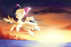 Size: 1280x854 | Tagged: safe, artist:natanvok, derpibooru import, songbird serenade, pegasus, pony, g4, my little pony: the movie, bow, female, flying, hair bow, image, mare, png, smiling, solo, unshorn fetlocks