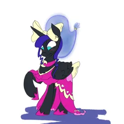 Size: 3607x3600 | Tagged: safe, artist:ponny, derpibooru import, nightmare moon, alicorn, pony, g4, bow, clothes, dress, hair bow, image, nose wrinkle, png, scrunchy face, simple background, solo, tail, tail bow, white background