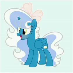 Size: 6890x6890 | Tagged: safe, artist:riofluttershy, derpibooru import, oc, oc:fleurbelle, unofficial characters only, alicorn, pony, alicorn oc, blushing, bow, female, gradient background, hair bow, horn, image, jpeg, mare, open mouth, pink bow, solo, tail, two toned hair, two toned mane, two toned tail, wings, yellow eyes