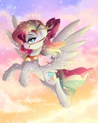 Size: 4800x6000 | Tagged: safe, artist:natanvok, derpibooru import, oc, oc:sky sorbet, unofficial characters only, pegasus, pony, absurd resolution, bow, female, flying, hair bow, hoof fluff, image, mare, png, snow, snowfall, solo, spread wings, wings