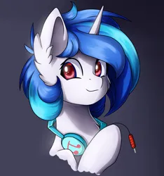 Size: 2893x3092 | Tagged: safe, artist:natanvok, derpibooru import, vinyl scratch, pony, unicorn, g4, bust, cute, ear fluff, female, gradient background, headphone jack, headphones, horn, image, looking at you, mare, missing accessory, png, portrait, simple background, smiling, smiling at you, solo, vinylbetes