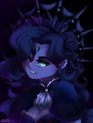 Size: 4320x5680 | Tagged: safe, artist:natanvok, derpibooru import, princess luna, human, vampire, equestria girls, g4, abstract background, big breasts, blood, breasts, busty princess luna, clothes, crown, dripping blood, ear piercing, earring, humanized, image, jewelry, looking away, one eye closed, piercing, png, pony coloring, regalia, solo