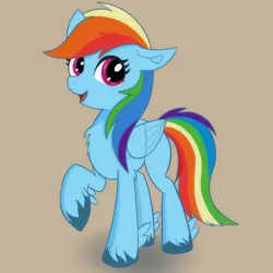 Size: 1584x1584 | Tagged: safe, artist:psfmer, derpibooru import, rainbow dash, pegasus, pony, g4, chest fluff, female, folded wings, image, mare, open mouth, open smile, png, raised hoof, smiling, solo, tail, unshorn fetlocks, wings