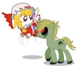 Size: 959x833 | Tagged: safe, artist:masem, derpibooru import, ponified, pegasus, pony, unicorn, ben drowned, crossover, duo, female, flandre scarlet, horn, image, male, mare, png, simple background, stallion, touhou, transparent background