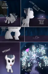 Size: 1989x3072 | Tagged: safe, artist:anonymousandrei, derpibooru import, rumble, tree of harmony, pegasus, pony, comic:rumble and the tree of harmony, g4, cave, colt, comic, derpibooru exclusive, dialogue, disembodied voice, foal, image, jpeg, male, shaking, talking, wet