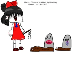 Size: 827x648 | Tagged: safe, artist:dhooper20, derpibooru import, human, 2024, artist is a slowpoke, beating a dead horse, end of ponies, female, gravestone, hakurei reimu, hazbin hotel, human female, image, jpeg, sad, shitposting, simple background, touhou, white background