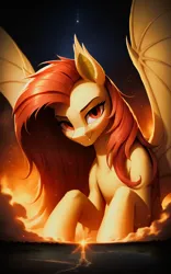 Size: 3200x5120 | Tagged: safe, ai content, derpibooru import, generator:autismmixpony, machine learning generated, prompter:derp621, fluttershy, bat pony, g4, bat ponified, chromatic aberration, cloud, flutterbat, image, jpeg, lens flare, looking at you, macro, race swap, scenery, solo, spread wings, stars, wings