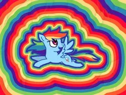 Size: 1200x900 | Tagged: safe, artist:anonymous, derpibooru import, rainbow dash, pegasus, g4, abstract background, flying, image, png, psychedelic, psychedelic background, rainbow, solo