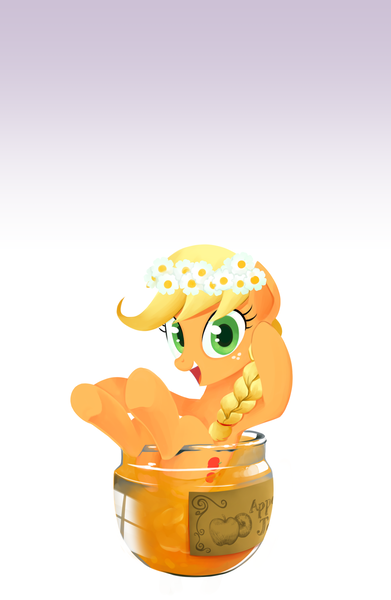 Size: 1611x2469 | Tagged: safe, artist:gashiboka, derpibooru import, applejack, earth pony, pony, g4, cute, female, food, gradient background, image, jam, lock screen, lockscreen, mare, png, solo, watermark