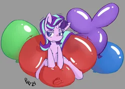 Size: 1074x771 | Tagged: suggestive, artist:ponballoon, derpibooru import, starlight glimmer, pony, unicorn, g4, balloon, balloon fetish, balloon riding, blushing, female, fetish, horn, image, looking offscreen, mare, png, solo, starlooner glimmer