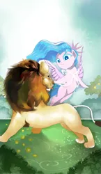 Size: 965x1667 | Tagged: safe, artist:gashiboka, derpibooru import, oc, unofficial characters only, big cat, lion, pegasus, pony, everfree tarot, image, major arcana, png, realistic, strength, tarot, tarot card