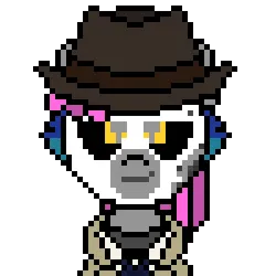 Size: 300x300 | Tagged: safe, artist:nukepony360, derpibooru import, oc, oc:7a, unofficial characters only, pony, robot, robot pony, clothes, cosplay, costume, detective, digital art, fallout, fallout 4, female, halloween, halloween costume, hat, holiday, image, mare, mlp fim's fourteenth anniversary, nick valentine, nightmare night, pixel art, png, simple background, solo, transparent background, trenchcoat