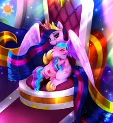 Size: 2173x2354 | Tagged: safe, artist:darksly, derpibooru import, princess twilight 2.0, twilight sparkle, twilight sparkle (alicorn), oc, oc:magic dash, alicorn, pony, g4, the last problem, alicorn oc, butt, crying, duo, duo female, female, horn, hug, image, jpeg, mare, older, older twilight, older twilight sparkle (alicorn), plot, wings