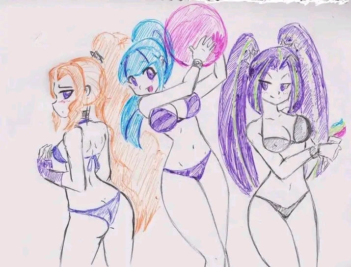 Size: 715x544 | Tagged: artist needed, source needed, suggestive, derpibooru import, adagio dazzle, aria blaze, sonata dusk, human, equestria girls, g4, adagio dat-azzle, ass, belly, belly button, bikini, blushing, breasts, busty adagio dazzle, busty aria blaze, busty dazzlings, busty sonata dusk, butt, cleavage, clothes, erect nipples, female, females only, food, ice cream, image, jpeg, nipple outline, open mouth, open smile, sideboob, smiling, swimsuit, the dazzlings, traditional art, trio, trio female