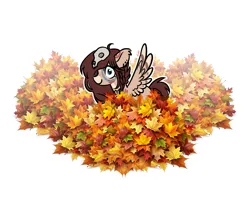 Size: 2734x2192 | Tagged: safe, artist:opalacorn, derpibooru import, oc, oc:ondrea, unofficial characters only, pegasus, pony, autumn, coat markings, female, image, jpeg, leaf, leaf pile, leaves, mare, simple background, skull, smiling, solo, spread wings, white background, wings