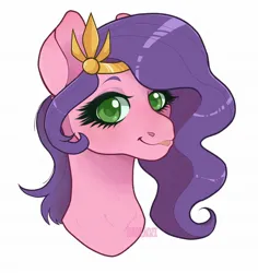 Size: 1740x1840 | Tagged: safe, artist:lululaozi, derpibooru import, pipp petals, pegasus, pony, g5, bust, circlet, eyelashes, eyeshadow, female, image, jpeg, makeup, mare, portrait, signature, simple background, smiling, solo, tongue out, white background