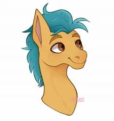 Size: 1740x1840 | Tagged: safe, artist:lululaozi, derpibooru import, hitch trailblazer, earth pony, pony, g5, bust, image, jpeg, male, portrait, signature, simple background, smiling, solo, stallion, white background