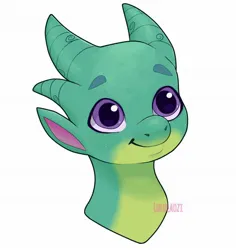 Size: 1740x1840 | Tagged: safe, artist:lululaozi, derpibooru import, sparky sparkeroni, dragon, g5, baby, baby dragon, bust, image, jpeg, portrait, signature, simple background, smiling, solo, white background