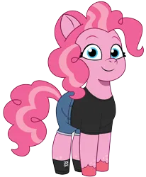 Size: 1402x1700 | Tagged: safe, artist:edy_january, artist:prixy05, derpibooru import, edit, editor:edy_january, vector edit, earth pony, pony, g4, g5, my little pony: tell your tale, clothes, denim, denim shorts, g4 to g5, gen alpha, generation leap, image, jeans, looking at you, pants, png, shirt, shoes, shorts, sigma, simple background, smiling, solo, standing, t-shirt, transparent background, unshorn fetlocks, vector, vulgar description