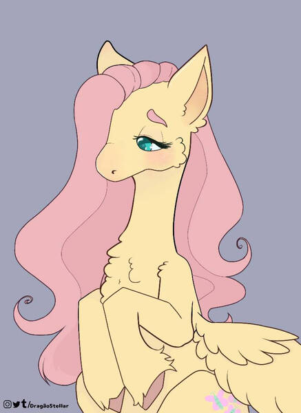 Size: 757x1040 | Tagged: safe, artist:lululaozi, derpibooru import, fluttershy, pegasus, pony, chest fluff, green background, image, instagram logo, jpeg, rosy cheeks, sad, signature, simple background, solo, tumblr logo, twitter logo, unshorn fetlocks, wings, wings down